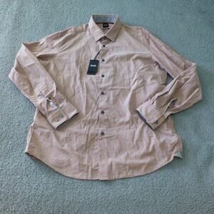 Hugo Boss Shirt Mens XL Button Up Check Beige Long Sleeve Regular Fit NWT